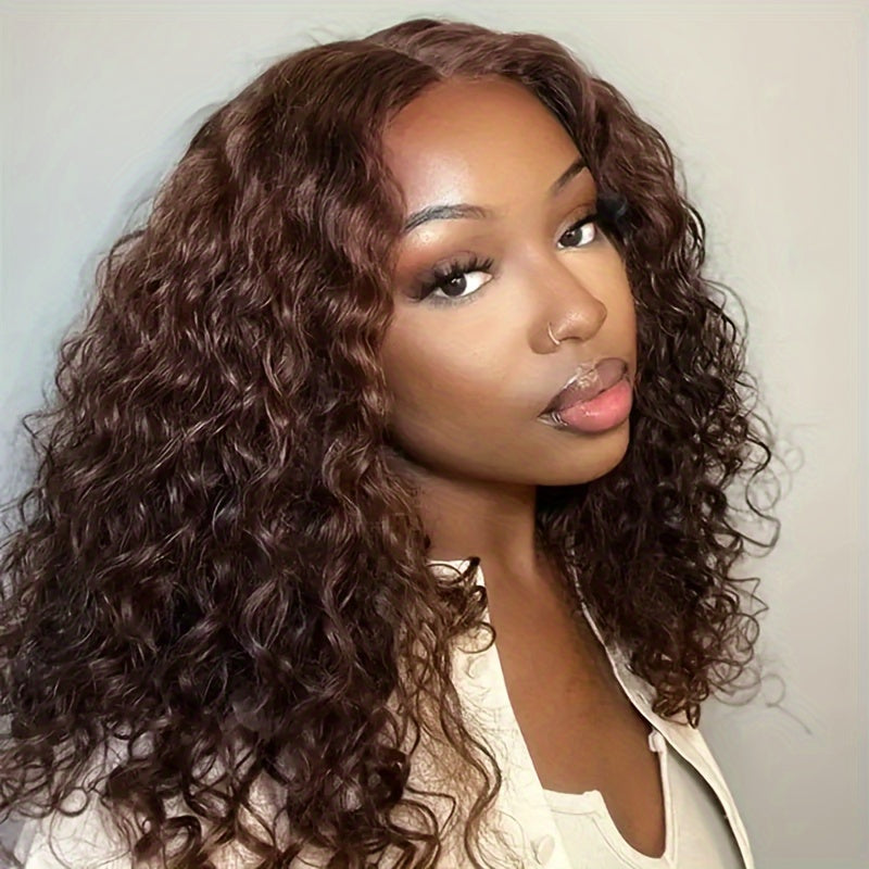 Chocolate Brown Short Bob Curly Wigs Human Hair 4X4 Hd Transparent Lace Closure Wig Pre Plucked With Baby Hair #4 Brown Glueless Curly Wigs Brazilian Virgin Hair For Women