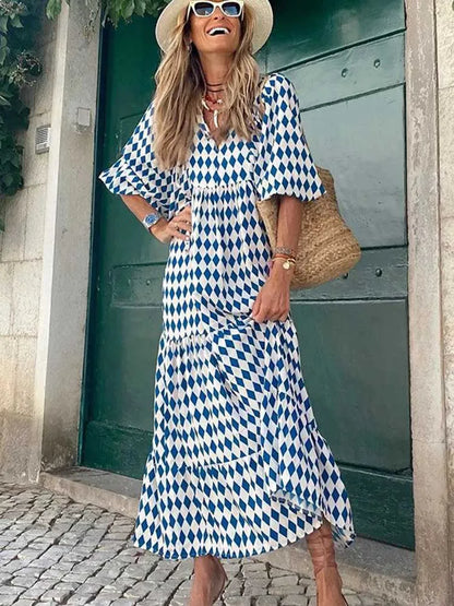 Basic Casual Dresses Fashion Women Print Dress Summer Loose Boho Dress Casual Elegant Short Slve Beach Party Dresses For Woman Robe Femme  New T240523