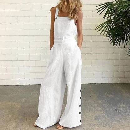 Women's Jumpsuits Rompers Women Jumpsuit Summer Sleeveless Solid Color Wide Leg Pockets Loose Strappy Playsuit Overall Wide Leg Pockets mono mujer verano 230131