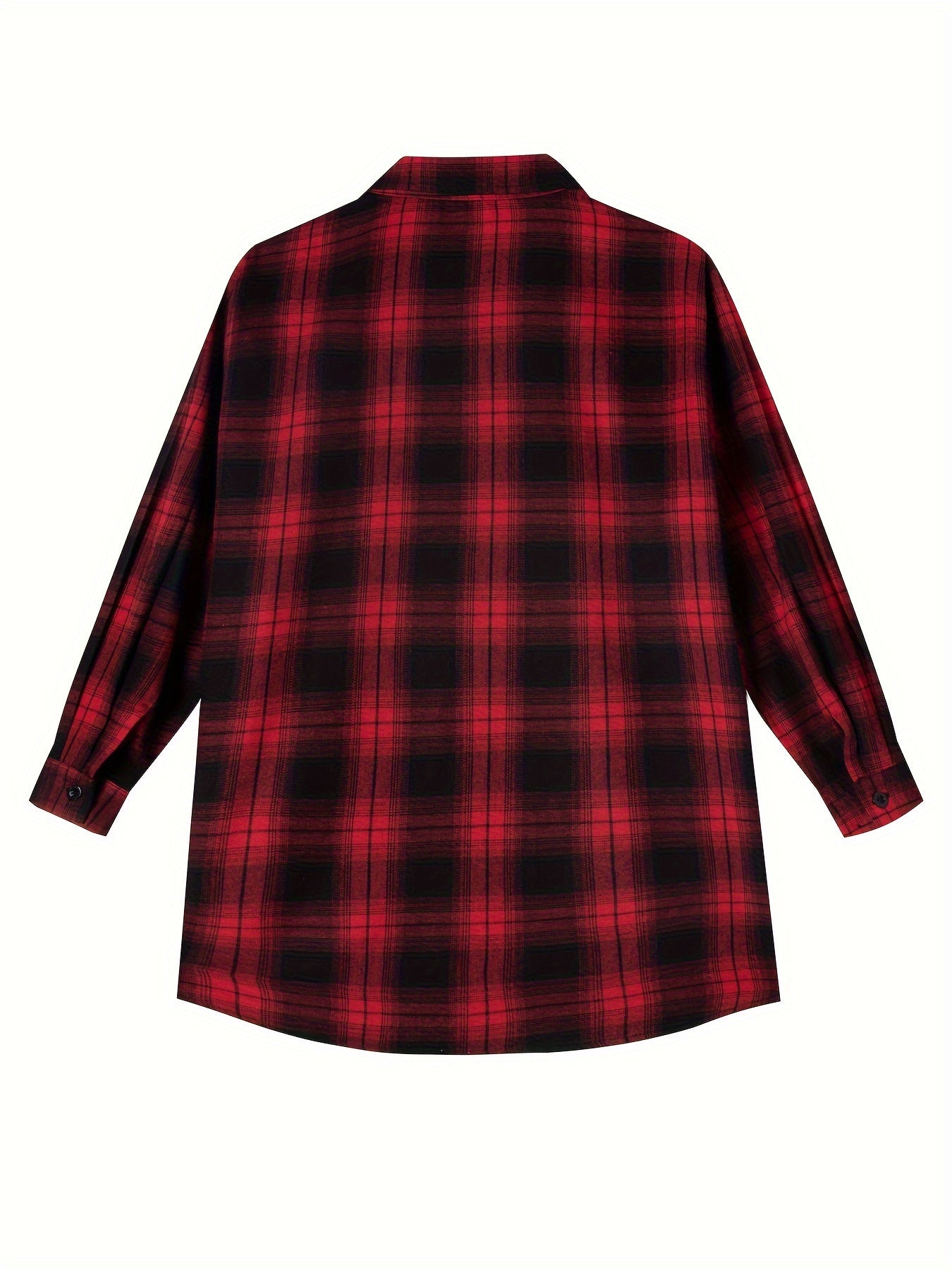 Plus Size Casual Blouse, Women's Plus Plaid Print Button Up Long Sleeve Turn Down Collar Shacket