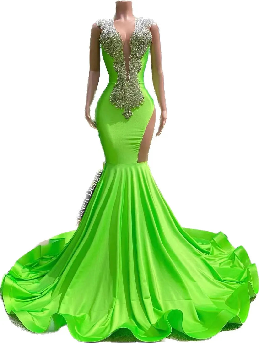 Green Sparkly Sequin Mermaid African Prom Dresses Deep V neck Crystals Black Girls Long Graduation Dress Plus Size Formal Evening Gowns GW0228