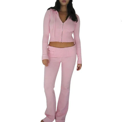 Women's Jumpsuits Rompers Women Cozy Ribbed Knit Lounge Set Long Sleeve Zip Up Hoodie with High Waist Wide Leg Pant 2 Piece Loungewear Ensemble Casual Set 231208