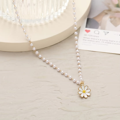 1pc Handmade Full Of Beads Daisy Drop Simple Stylish Minimalist Design Necklace