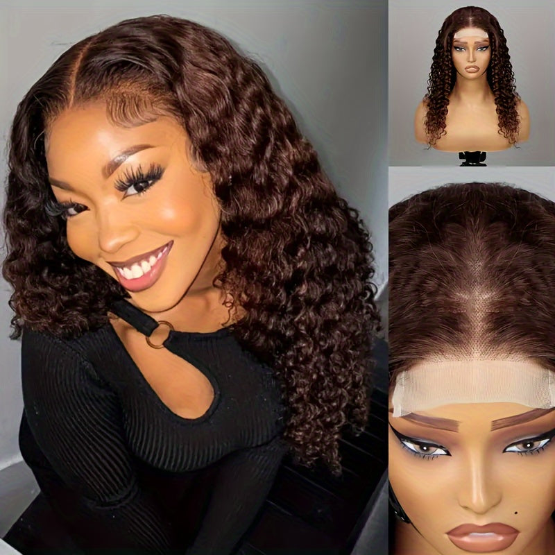 Chocolate Brown Short Bob Curly Wigs Human Hair 4X4 Hd Transparent Lace Closure Wig Pre Plucked With Baby Hair #4 Brown Glueless Curly Wigs Brazilian Virgin Hair For Women