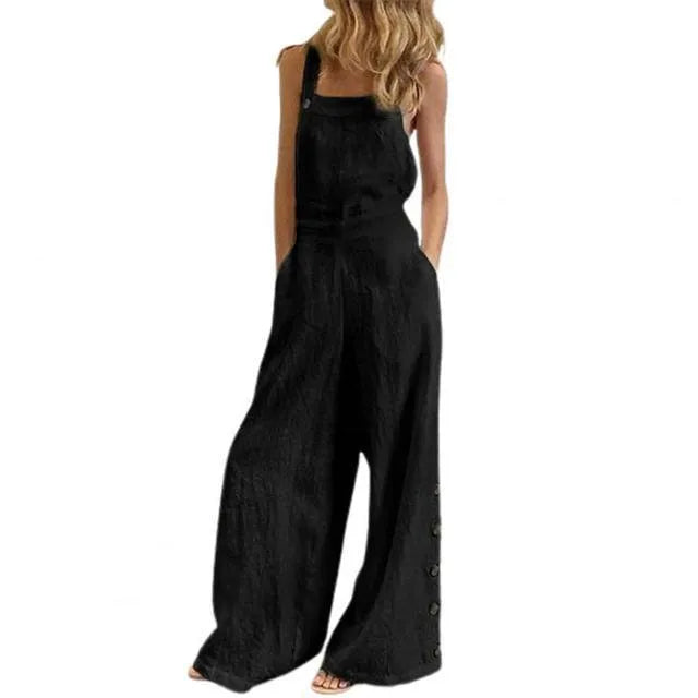 Women's Jumpsuits Rompers Women Jumpsuit Summer Sleeveless Solid Color Wide Leg Pockets Loose Strappy Playsuit Overall Wide Leg Pockets mono mujer verano 230131