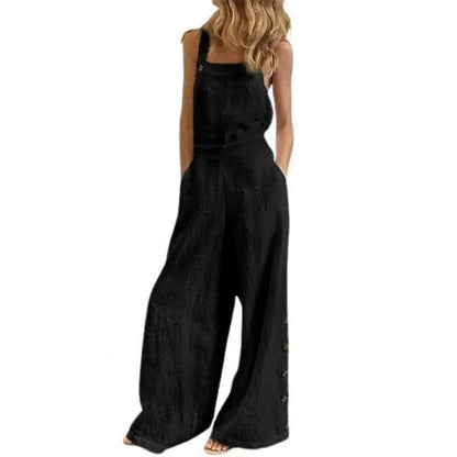 Women's Jumpsuits Rompers Women Jumpsuit Summer Sleeveless Solid Color Wide Leg Pockets Loose Strappy Playsuit Overall Wide Leg Pockets mono mujer verano 230131