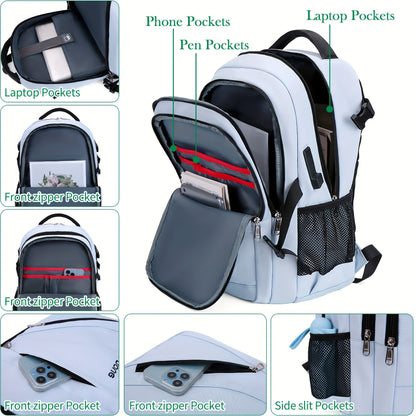 Large Capacity Backpack With Laptop Compartment, Travel Backpack For 17.3-inch Laptops, Casual Nylon School Bookbag, Business Work Bag