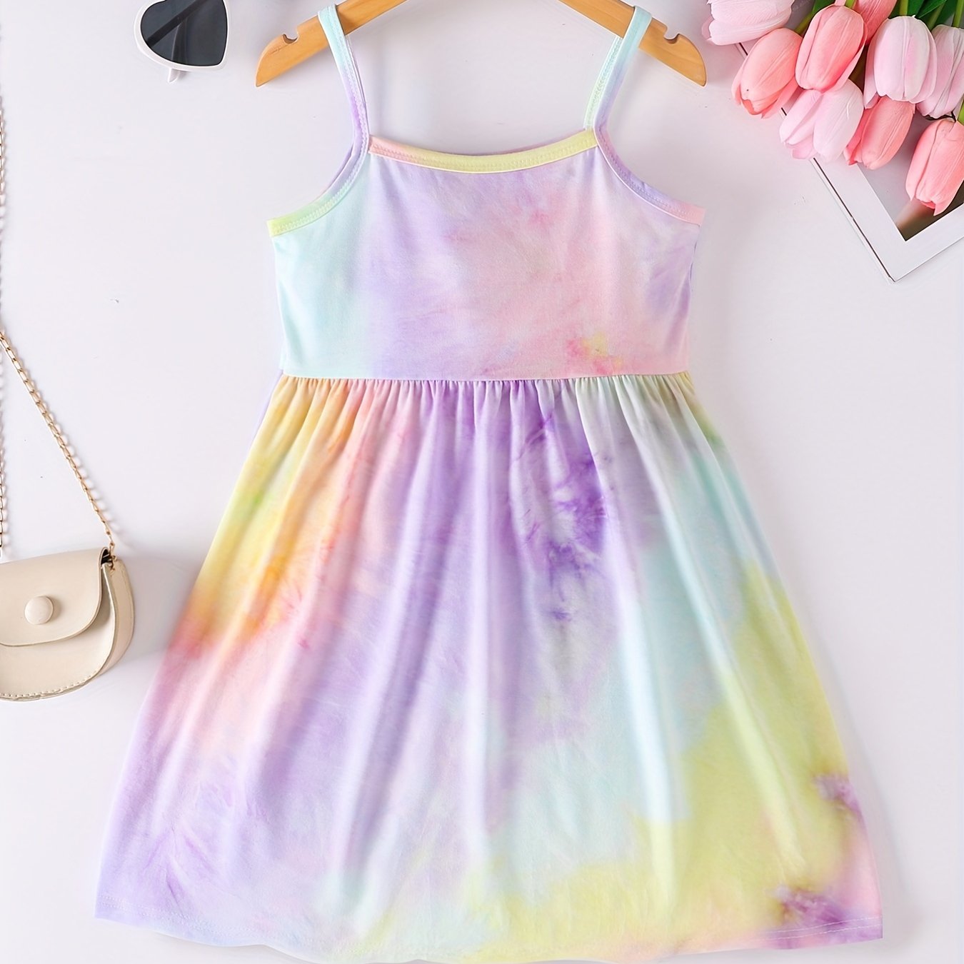 Girls Rainbow Tie Dye Cami Dress For Party Kids Summer Clothes