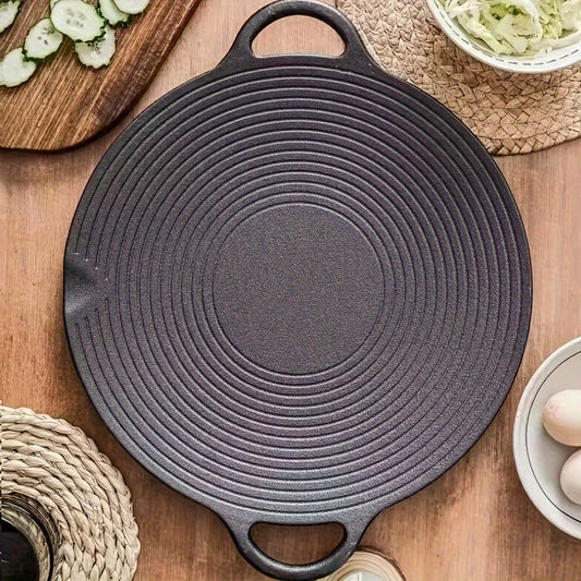 12" Thick Cast Iron Griddle for Korean BBQ, Teppanyaki & Baking - Indoor/Outdoor Use