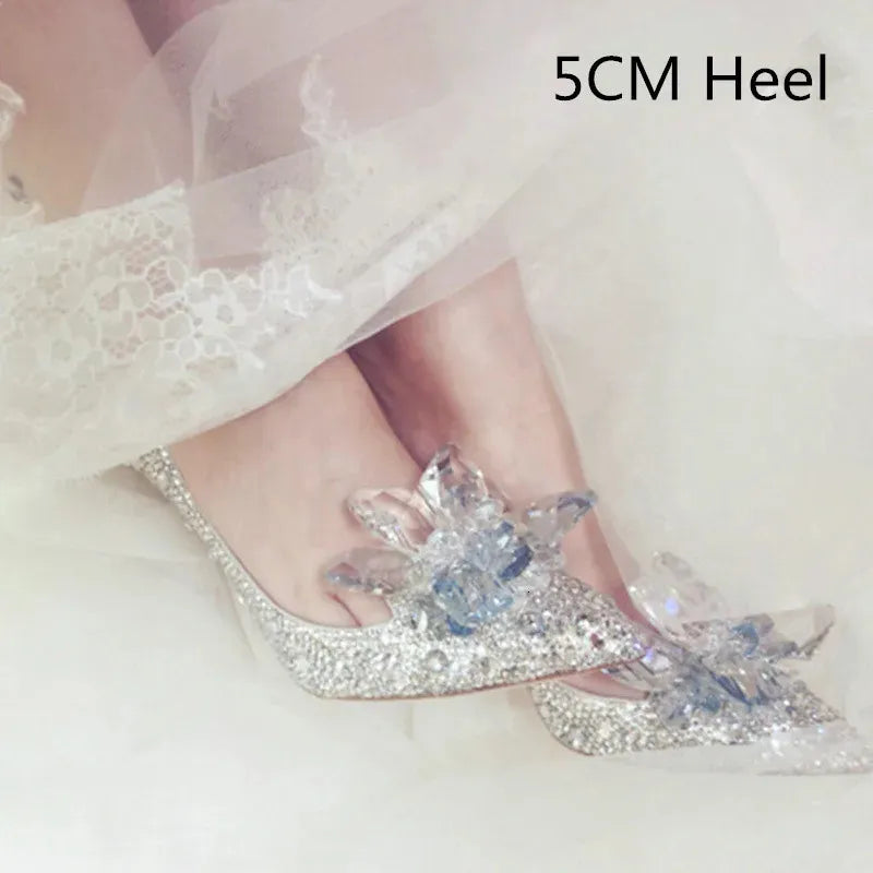 5cm7cm9cm Wedding Shoes est Rhinestone High Heels Women Pumps Pointed toe Woman Crystal Party 240615