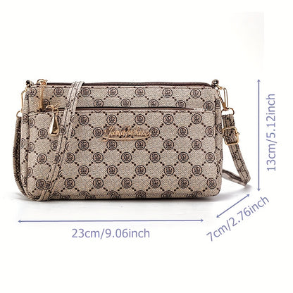 Vintage Pattern Crossbody Wallet, PU Leather Textured Bag Purse, Classic Versatile Fashion Shoulder Bag