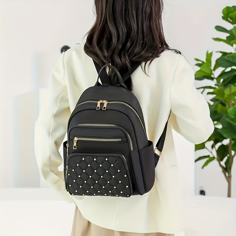 Chic Womens Trendy Backpack - Stylish Casual Design with Eye-Catching Argyle Pattern and Rivet Accent - Perfect Travel Daypack for Fashion-Forward Trendsetters