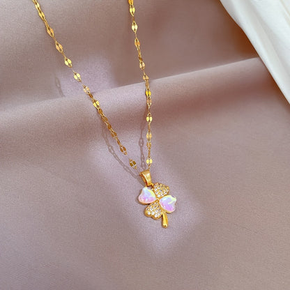 Glamorous Shiny Zircon Heart Opal Pendant Necklace - Delicate Flower Accent, Romantic Holiday Style - A Chic Gift for Girls and Women