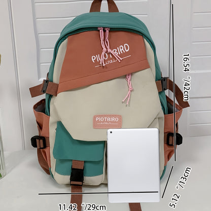 Trendy Aesthetic Color Contrast Backpack - Large Capacity Flap Closure for School & Travel - Japanese Preppy Style, Perfect Bookbag for Students Back To School Needs