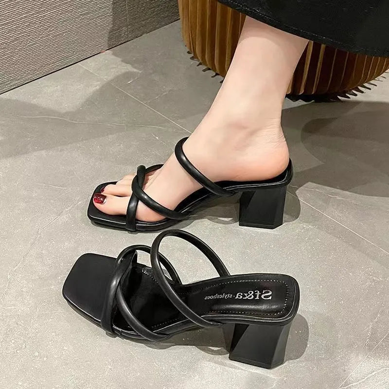 Dress Shoes  New Designer Summer Pumps Slippers Sandals Shoes Women High Heels Square Toe Sandal Lady Shoes heels women CG9P