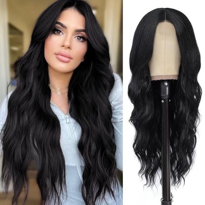 4-Pack U-Part Lace Front Wigs - Brown with Blonde Blend - Long, Wavy/Curly Style - Dark Roots Synthetic Hair - Heat Resistant, Natural-Looking - Perfect for Daily Wear & Parties - Seamless Middle Part Design