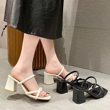 Dress Shoes  New Designer Summer Pumps Slippers Sandals Shoes Women High Heels Square Toe Sandal Lady Shoes heels women CG9P