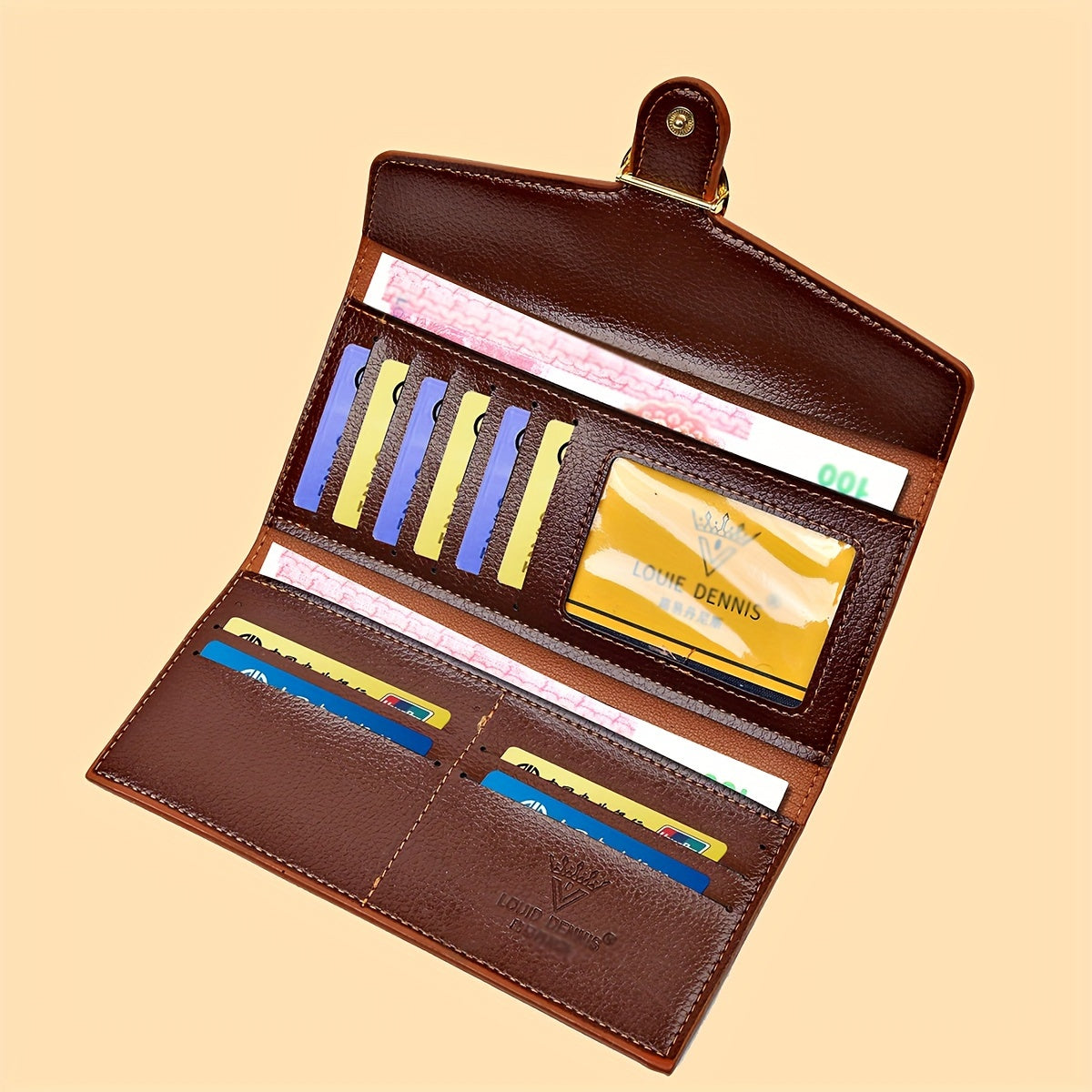 Vintage Designer Print Clutch Wallet, PU Leather Women's Purse, Card Holder, Elegant Evening Bag