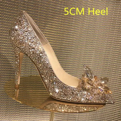 5cm7cm9cm Wedding Shoes est Rhinestone High Heels Women Pumps Pointed toe Woman Crystal Party 240615