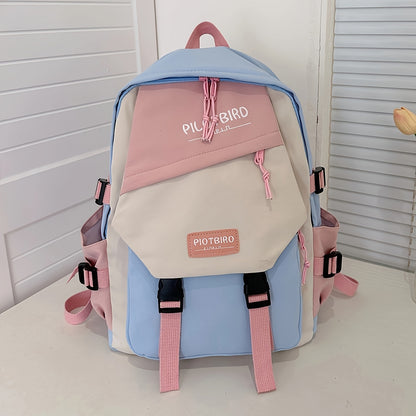 Trendy Aesthetic Color Contrast Backpack - Large Capacity Flap Closure for School & Travel - Japanese Preppy Style, Perfect Bookbag for Students Back To School Needs