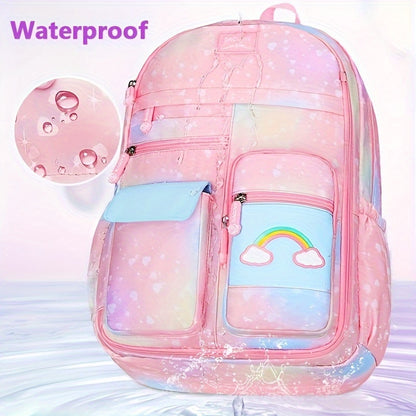 Large Capacity Girls Gradient Rainbow Backpack - Multi-Functional, Spacious & Stylish - Perfect for Primary School Students