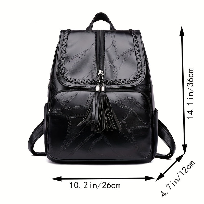 Black Soft PU Leather Lady Travel Backpack - Contrast Sequin, Lightweight, Adjustable Strap, Polyester Lining - Perfect for Going Out, Students, and Daily Use