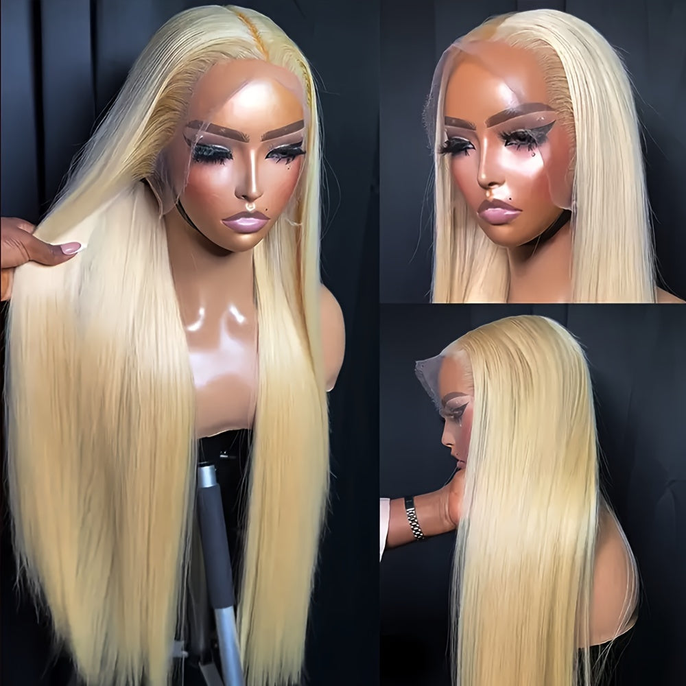 32 Inch Blonde Bombshell - Glueless Synthetic Lace Front Wig with Heat Resistant Fibers for Effortless Style - Long, Straight & Natural - Perfect for Daily Wear, Parties, & Cosplay Fun