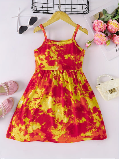 Girls Rainbow Tie Dye Cami Dress For Party Kids Summer Clothes