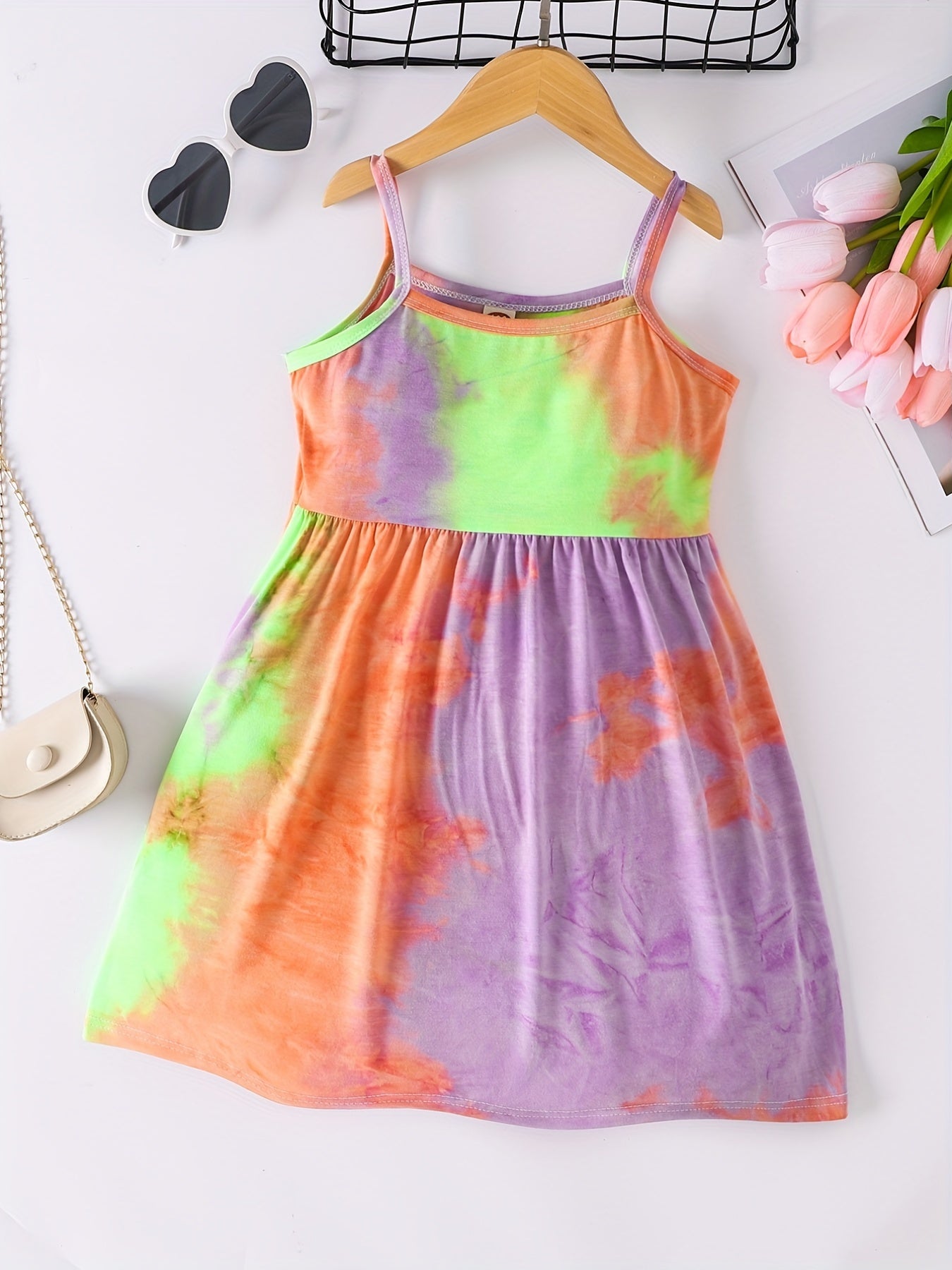 Girls Rainbow Tie Dye Cami Dress For Party Kids Summer Clothes