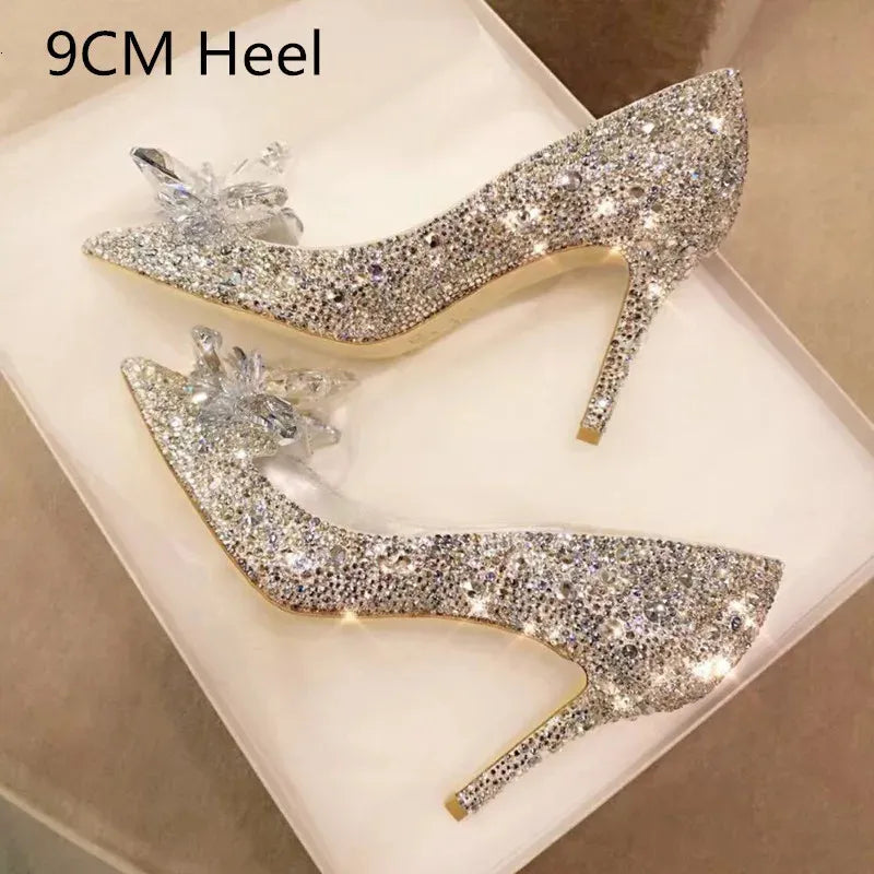 5cm7cm9cm Wedding Shoes est Rhinestone High Heels Women Pumps Pointed toe Woman Crystal Party 240615