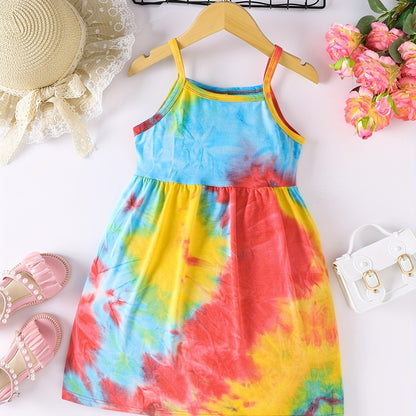 Girls Rainbow Tie Dye Cami Dress For Party Kids Summer Clothes