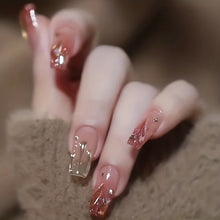 Load image into Gallery viewer, Medium Coffin False Nails, Fashion Ballerina Fake Nails With Glitter Design, Pink Press On Nails, Glossy Acrylic Nails For Women And Girls