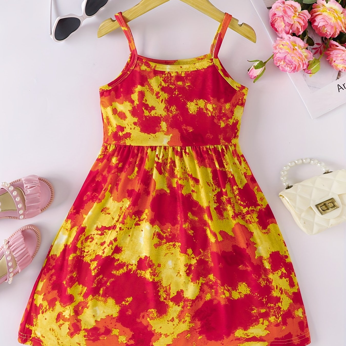 Girls Rainbow Tie Dye Cami Dress For Party Kids Summer Clothes