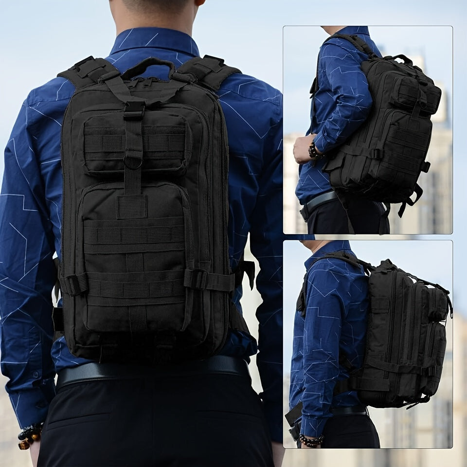 30L Large Capacity Military-Grade Nylon Tactical Backpack Rucksack with Laptop Compartment, Adjustable Straps, Stain Resistant Polycotton Lining, and Zipper Closure for Camping, Hiking, Outdoor Travel, and Everyday Use