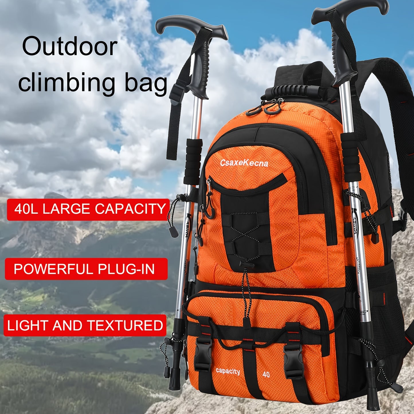 Large Capacity Waterproof Travel Backpack - Adjustable Strap, Water-Resistant, Polyester Lining, Zipper Closure - Multi-Functional Mountaineering Bag for Casual Outdoor Camping and Hiking