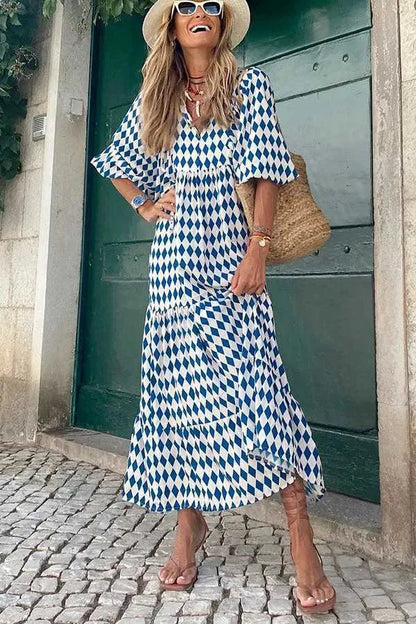 Basic Casual Dresses Fashion Women Print Dress Summer Loose Boho Dress Casual Elegant Short Slve Beach Party Dresses For Woman Robe Femme  New T240523