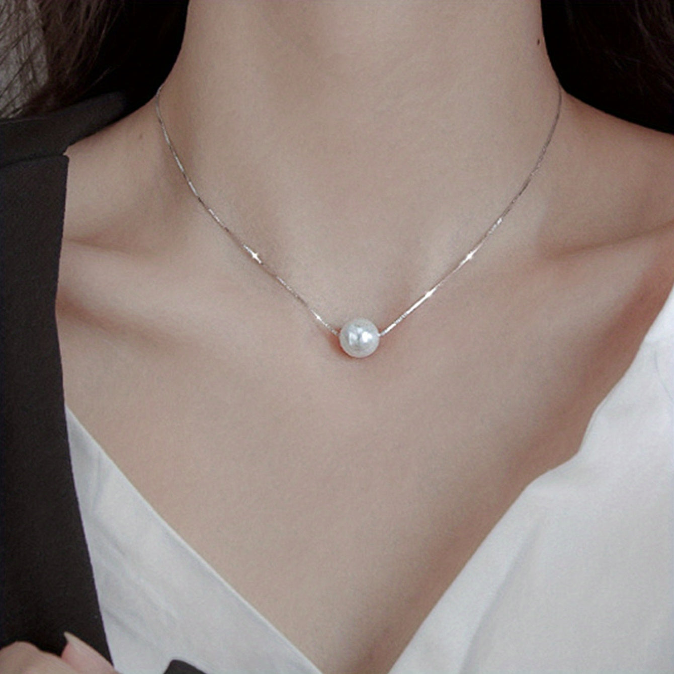 Elegant Faux Pearl Decor Necklace Slivery Clavicle Chain Light Luxury Necklace Accessories For Women