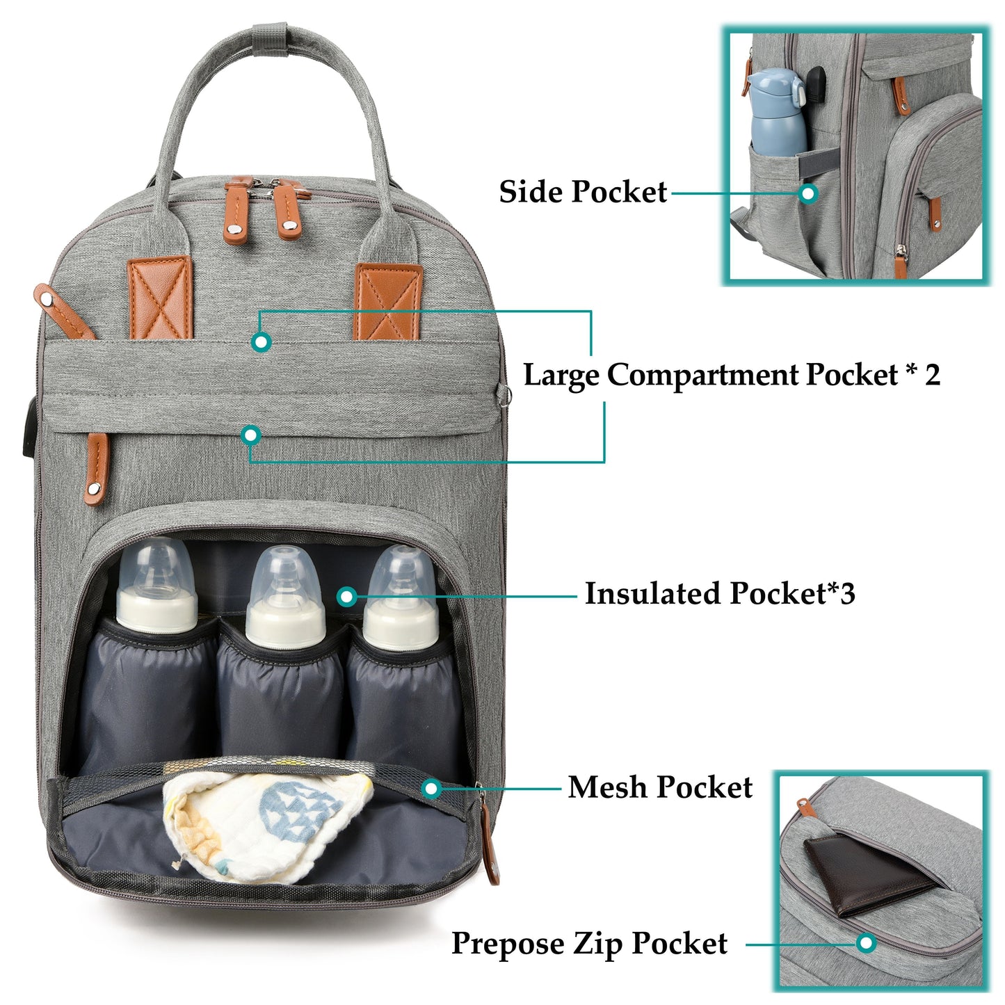 Lamroro Diaper Backpack - Spacious, Water-Resistant, Multifunctional Travel Bag with Stroller Straps, Pacifier Case, Utility Pocket, and Soft Shell - Perfect for Newborn Essentials, Baby Registry, and Shower Gifts