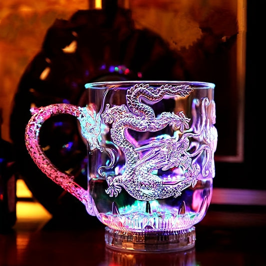 1pc 3D Dragon Embossed Cup, LED Flash Cup, Coffee Cup, Dragon Collection Gift, Acrylic Luminous Sensor Colorful Luminous Cup, Halloween Christmas Gift