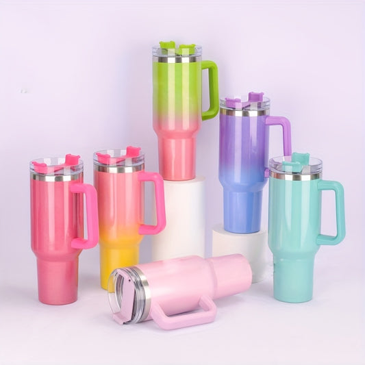 40 OZ Sakura Train Portable Rainbow Gradient Insulated Tumbler - Durable 18/10 Stainless Steel, Leakproof, Double-Walled, Vacuum Insulation, BPA-Free, Easy-Carry Handle, Straw Included, Perfect Gift for Christmas, Birthday, Father's Day, Mother's Day