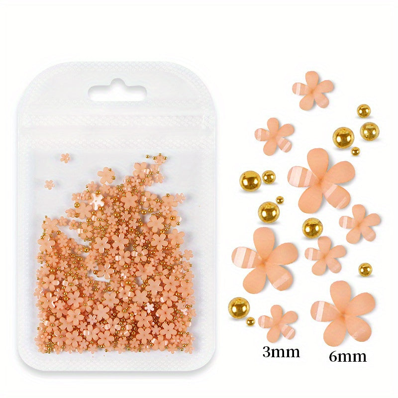 3D Flower Nail Art Decals Charms White Pink Flowers Nail Supplies Pearl Caviar Beads Glitter Acrylic Sticker Nail Art Stud Jewelry For Women DIY Manicures Salon Accessories