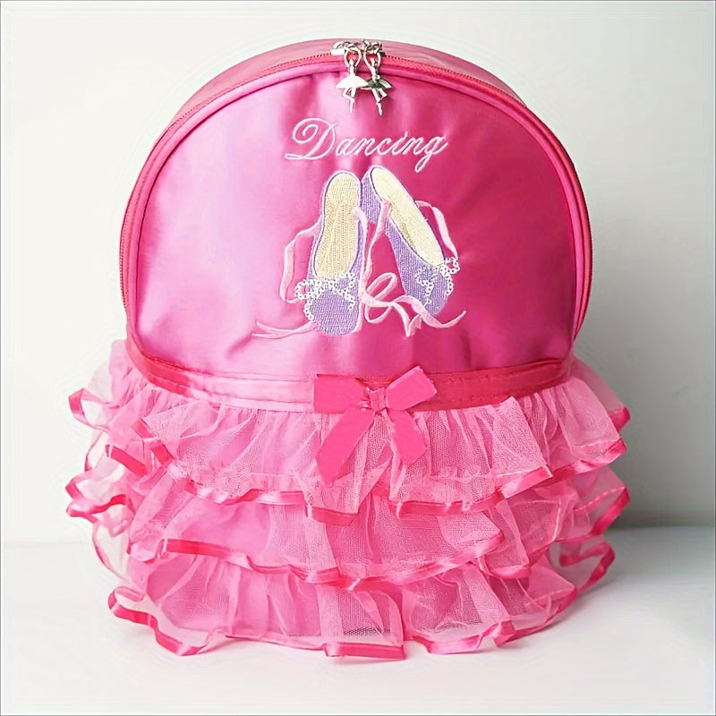 Chic Ballerina Backpack for Girls: Lightweight, Foldable with Tablet Compartment - Bow & Embroidery, Ideal School Gift