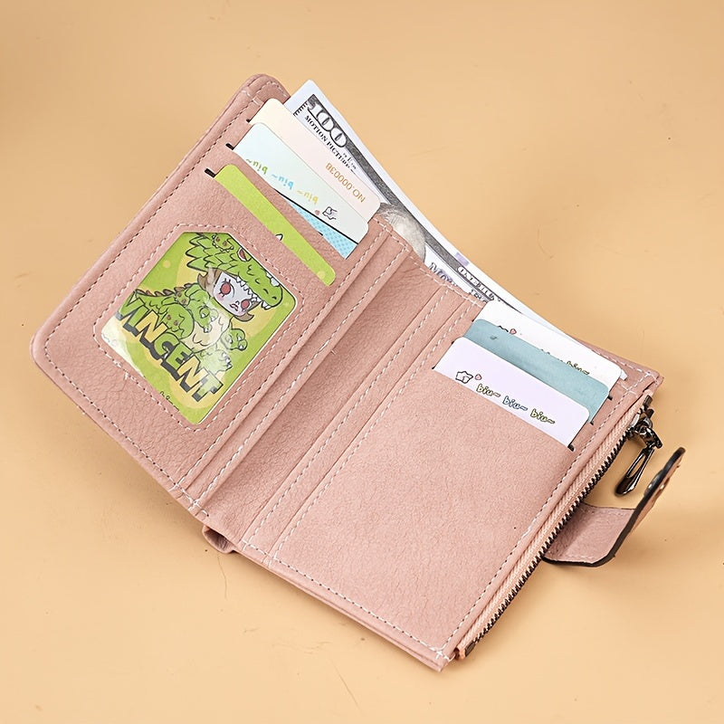 Retro Solid Color Short Wallet, Bifold Coin Purse, Faux Leather Multifunctional Credit Card Holder