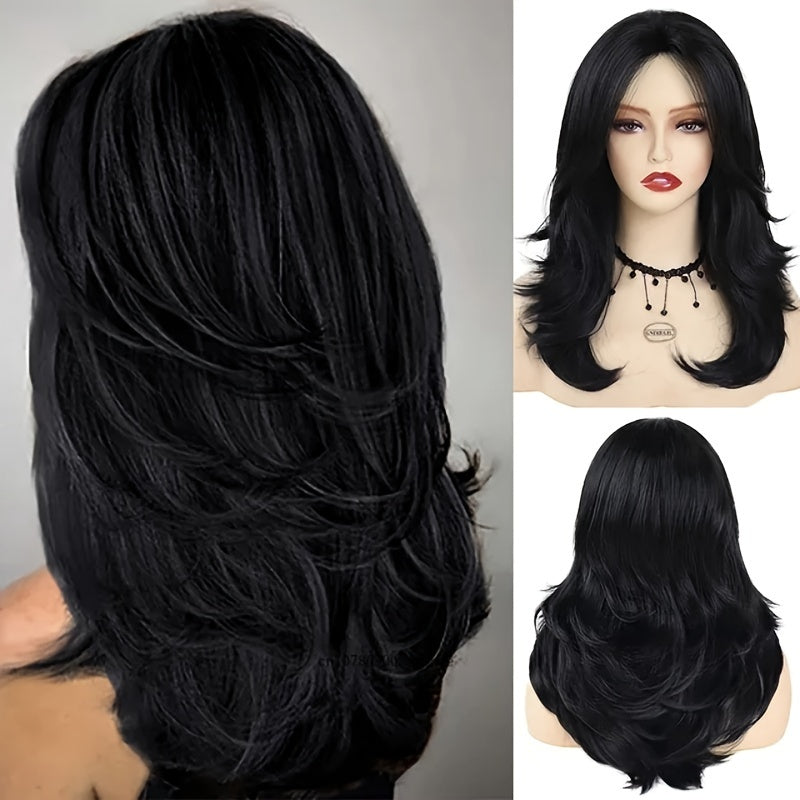 180% Density Rose Net Cap Long Wavy Synthetic Wig - Elegant, Heat Resistant, Beginners Friendly, Daily Use Wig for Women with Straight Hair