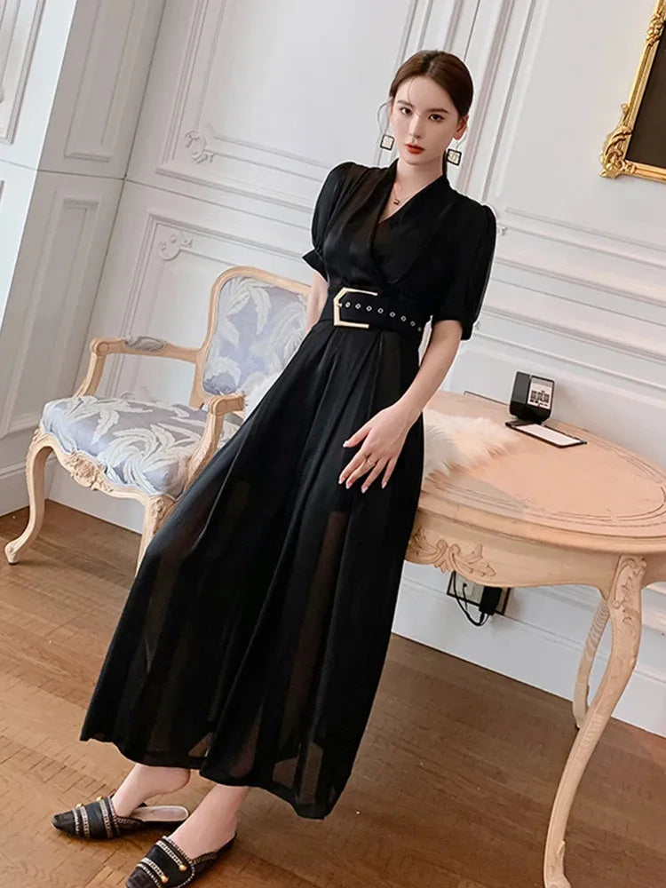 Basic Casual Dresses Summer Women Jumpsuit Elegant Noble Professional Fashion Striped V-neck Adjustable Waist Long Wide Leg Rompers Office Street