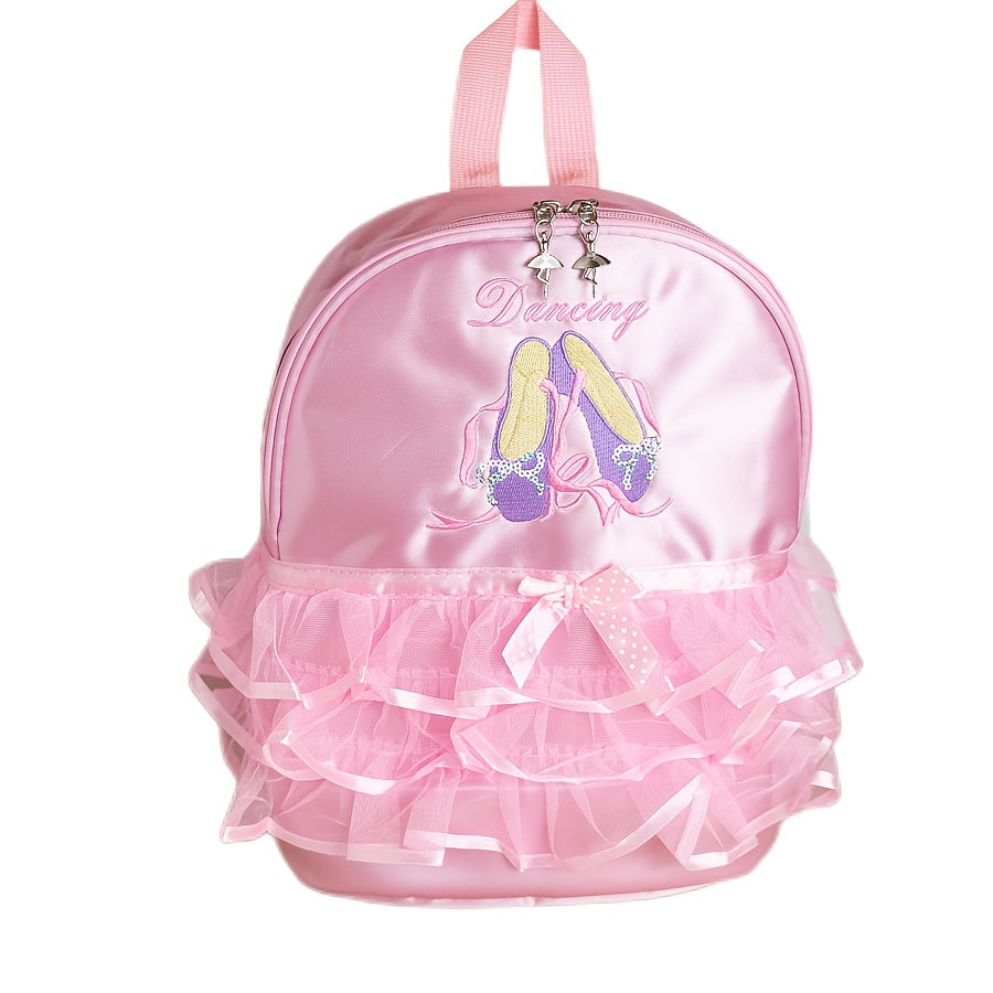 Chic Ballerina Backpack for Girls: Lightweight, Foldable with Tablet Compartment - Bow & Embroidery, Ideal School Gift