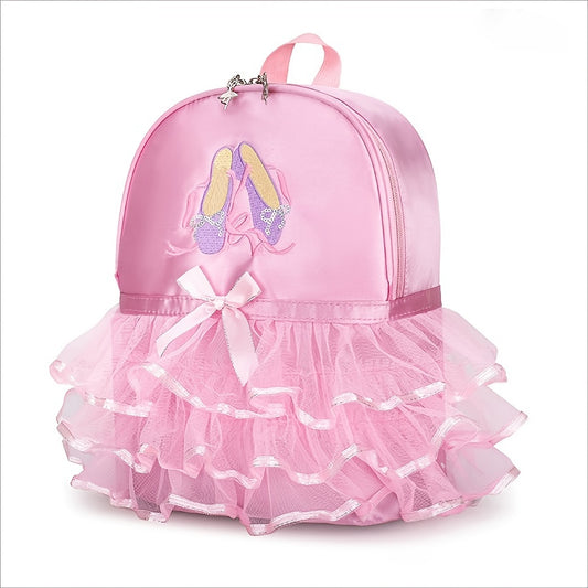 Chic Ballerina Backpack for Girls: Lightweight, Foldable with Tablet Compartment - Bow & Embroidery, Ideal School Gift