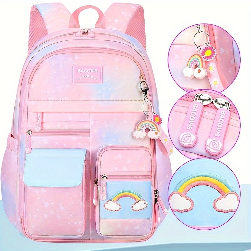 Large Capacity Girls Gradient Rainbow Backpack - Multi-Functional, Spacious & Stylish - Perfect for Primary School Students