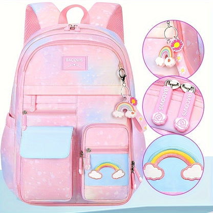 Large Capacity Girls Gradient Rainbow Backpack - Multi-Functional, Spacious & Stylish - Perfect for Primary School Students