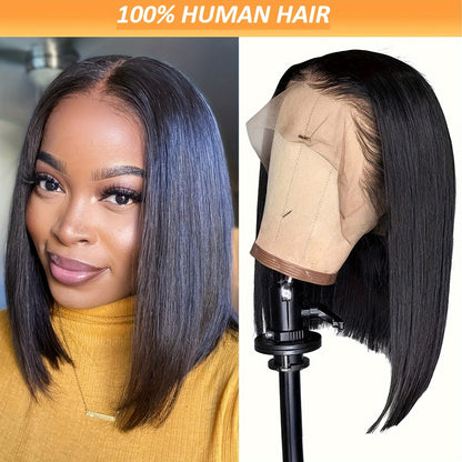 Bob Wig Human Hair 13x4 Lace Front Wigs For Women Frontal Bob Wigs Brazilian Virgin Human Hair 150% Density Pre Plucked Straight Short Bob Human Hair Natural Black